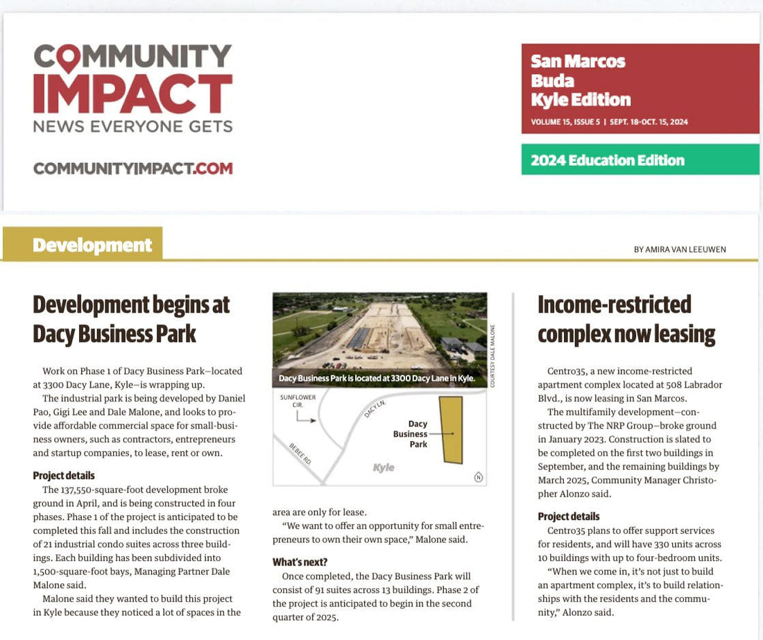 Dacy Business Park featured in September issue of Community Impact - Dacy Business Park