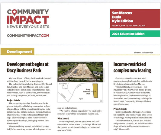 Dacy Business Park featured in September issue of Community Impact - Dacy Business Park